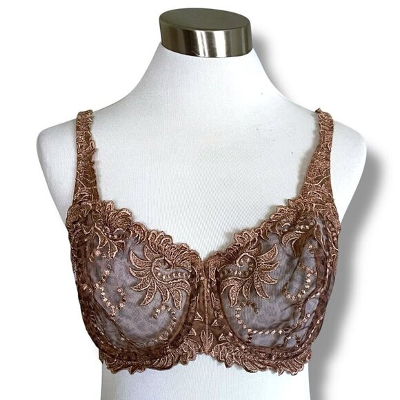 Lunaire 36D Bra Sevilla Tan Lace Animal Print Semi Demi Underwire Sheer 14013 - Picture 5 of 9